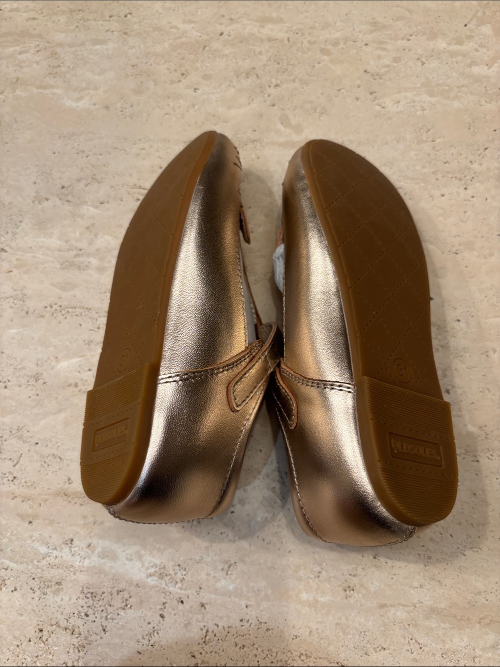 Old Soles Metalic Rose Gold T-Strap Cat Face Ballet Flats - Picture 3 of 4